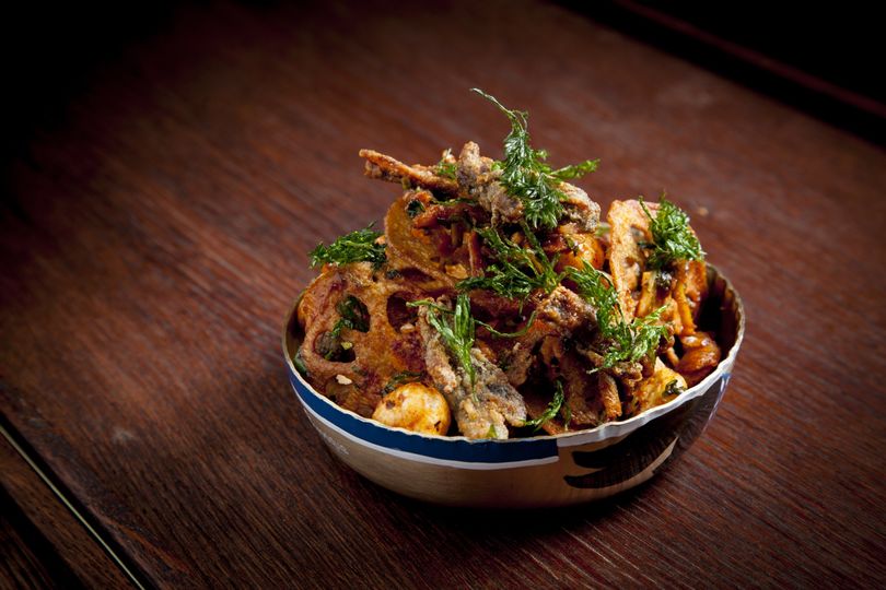 Lotus root and puff chaat at Brigadiers.. JKS Restaurants